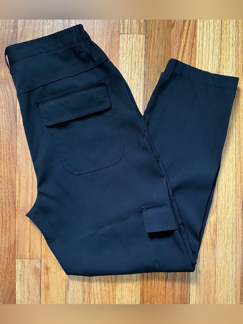 Max Studio London Black Cargo Pants Stretch Waist Pockets Women’s Size L